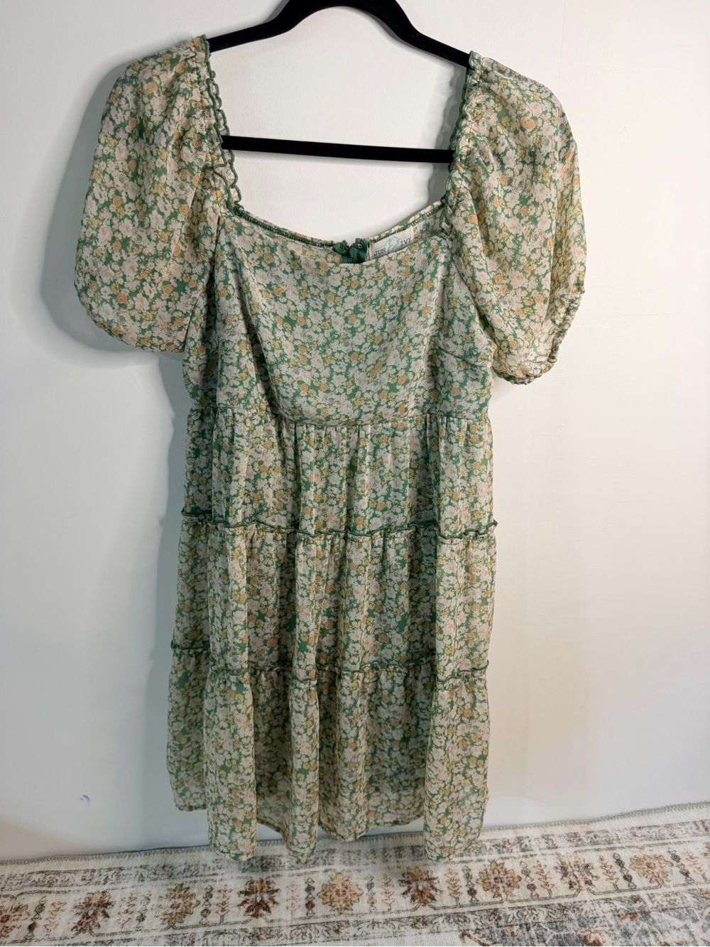 Jun & Ivy green floral tiered dress